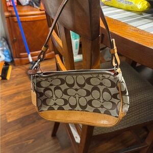 Coach Signature Brown and Tan Shoulder Bag